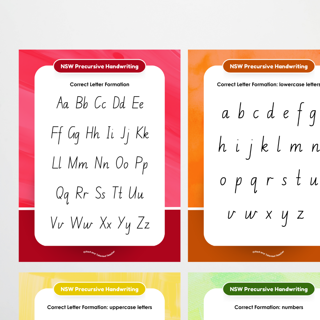 NSW Precursive Handwriting Posters - Rainbow