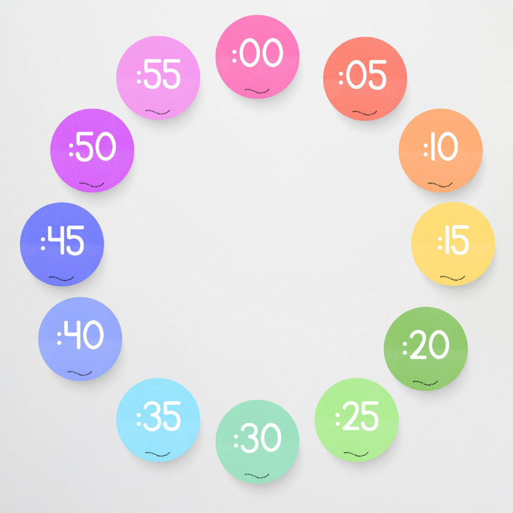 Color. Time Label Clock Numbers & Clock Labels for Telling Time: Rainbow Classroom Decor