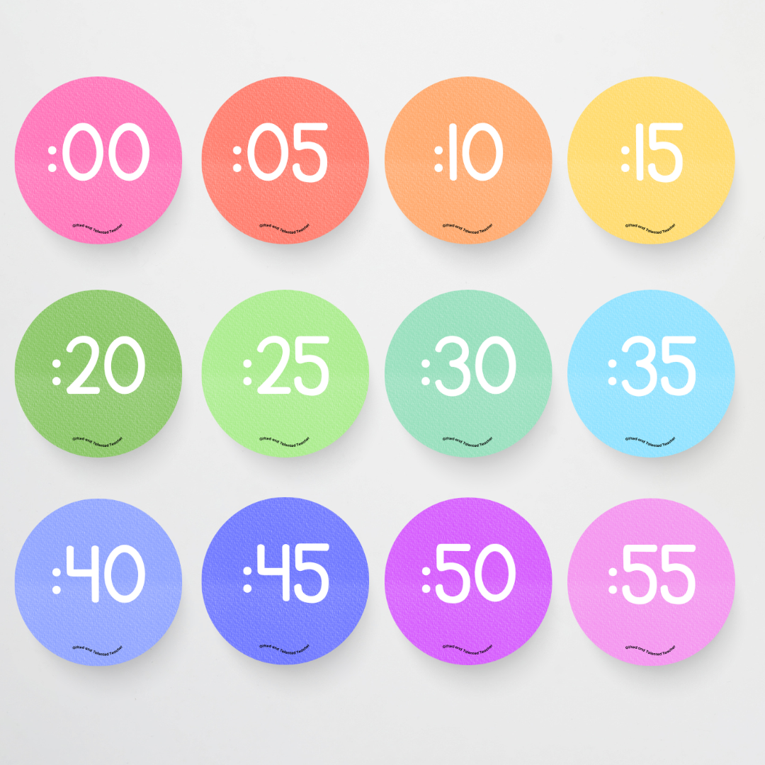 Clock Numbers and Clock Labels for Telling Time - Rainbow Classroom Decor