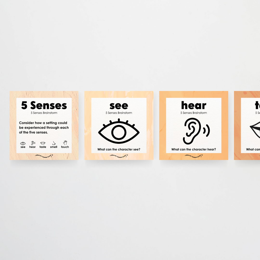 5 Senses Brainstorm: Posters - Neutral Classroom Decor