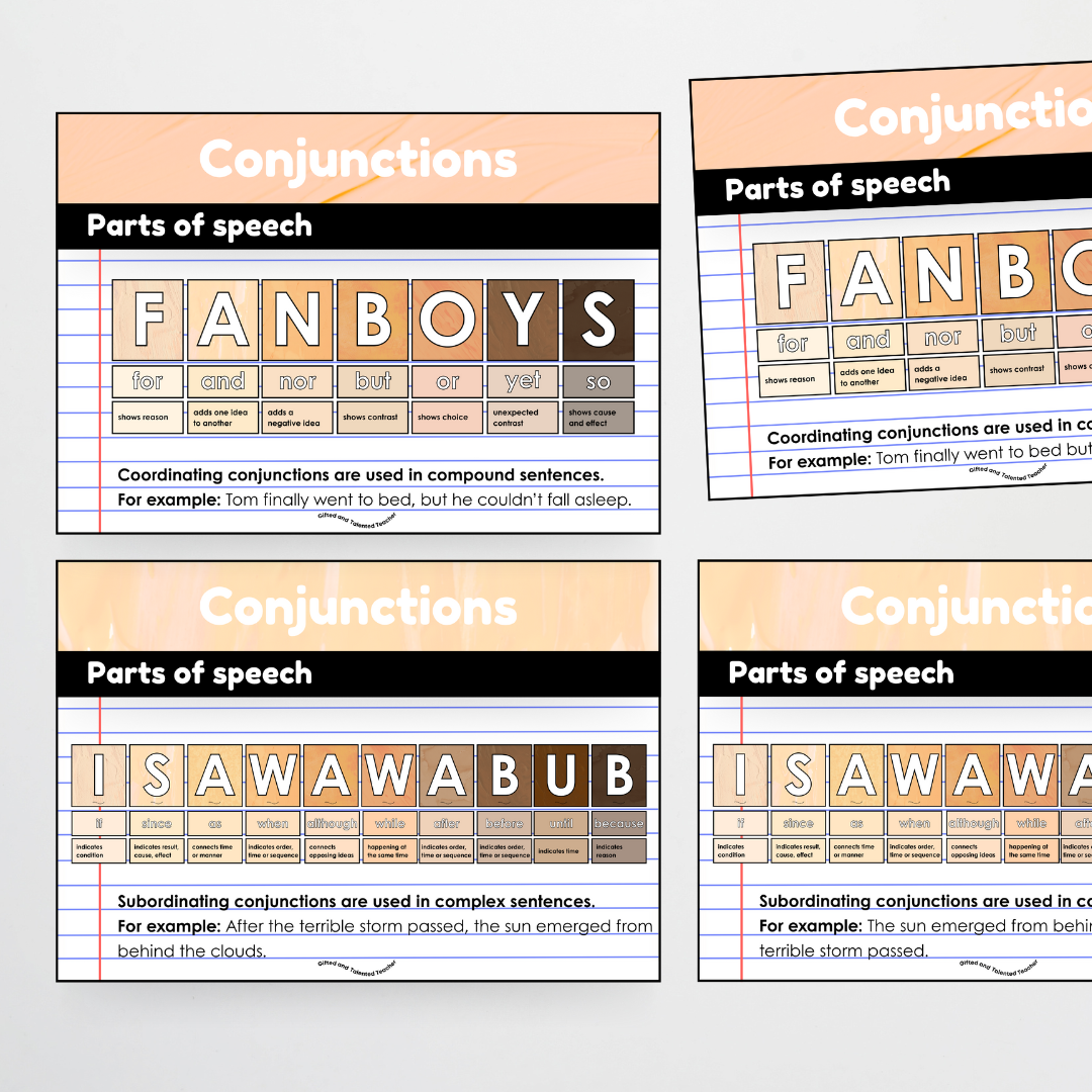 Conjunctions: Parts of Speech Posters and Classroom Display - Neutral Classroom Decor - Teacher Resources & Classroom Decor