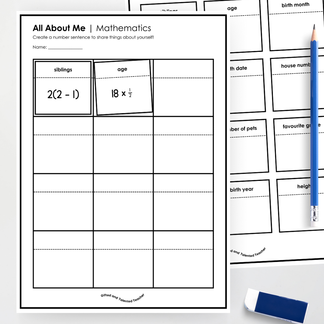 Back to School - All About Me: Mathematics Grid (Upper Grades)