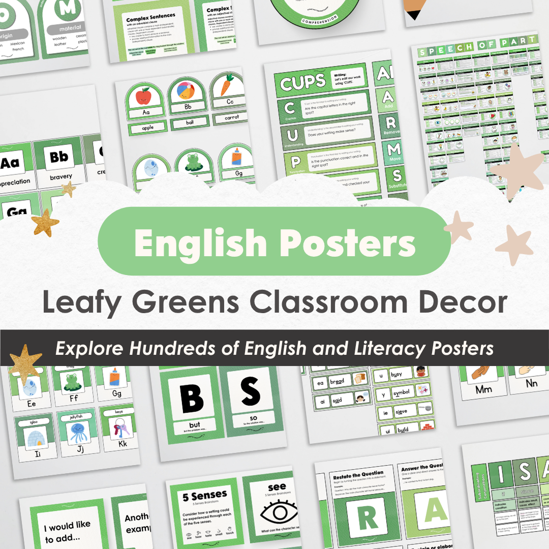 English and Literacy Posters Bundle - Leafy Greens Classroom Decor