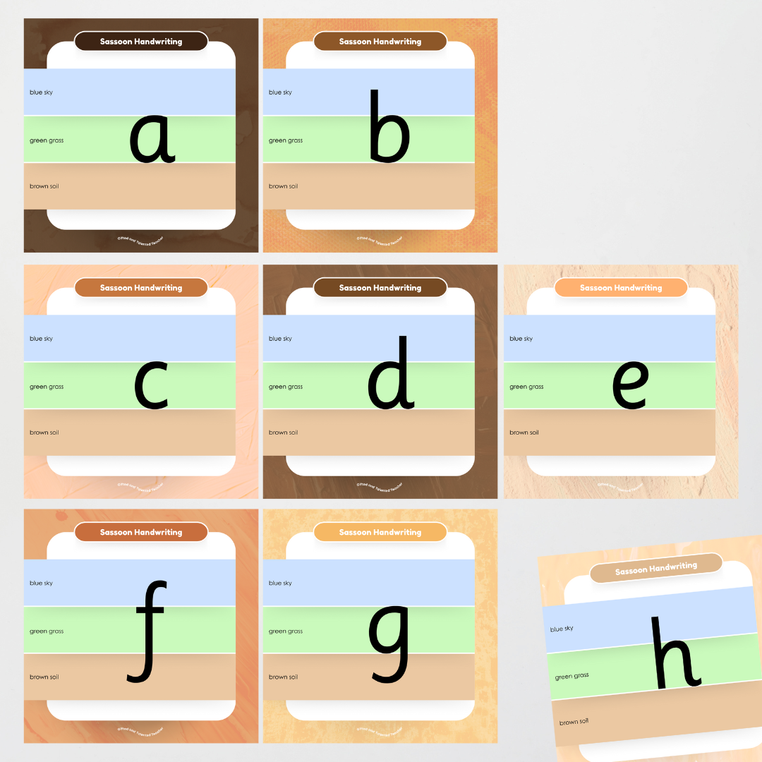 Sassoon Font: Sky, Grass, Soil Handwriting Posters - Neutral - Teacher Resources & Classroom Decor