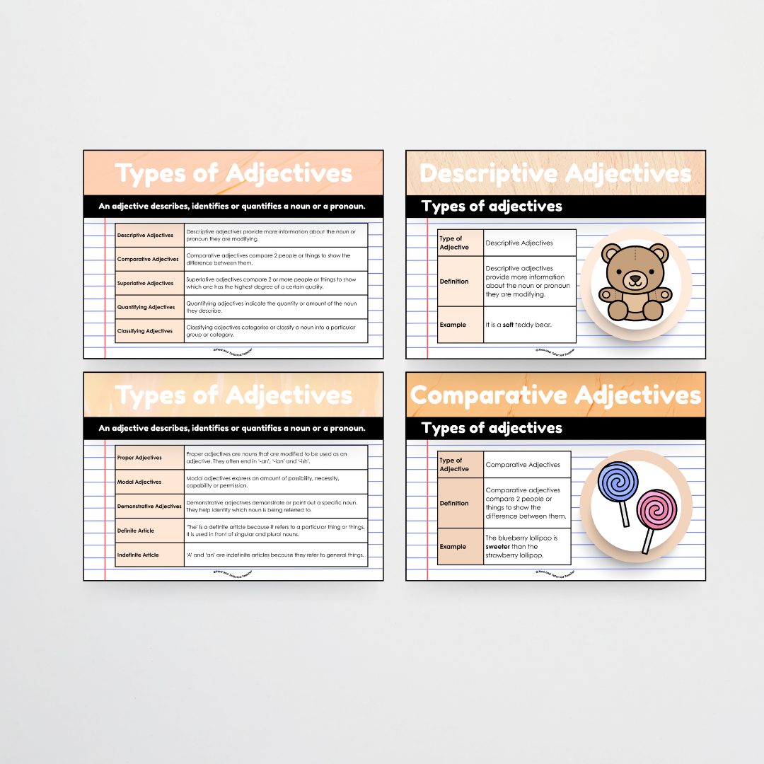 Adjectives: Parts of Speech Posters and Classroom Display - Neutral Classroom Decor - Teacher Resources & Classroom Decor