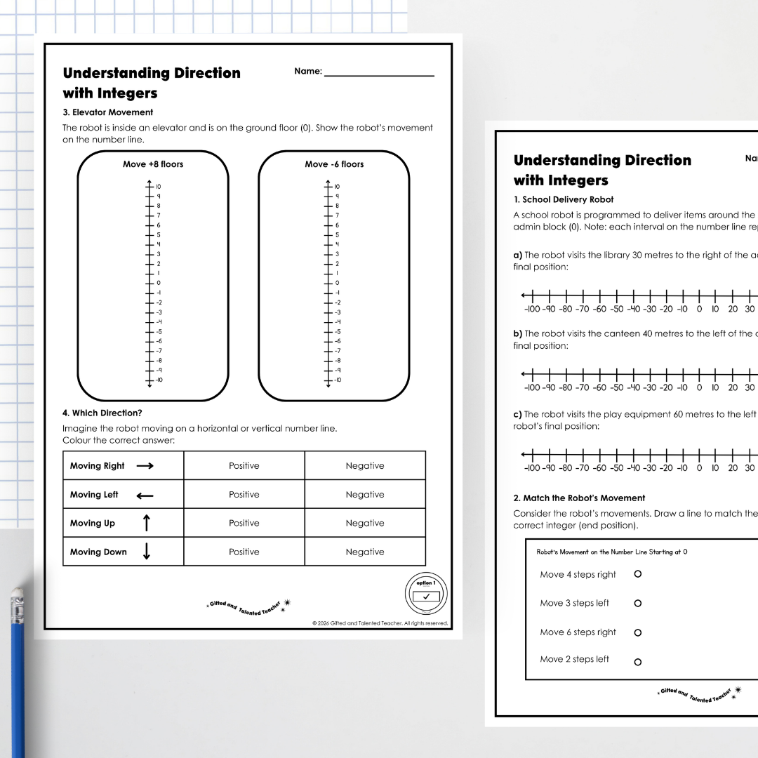 Year 6: Understanding Direction with Integers Activity and Teacher Resource