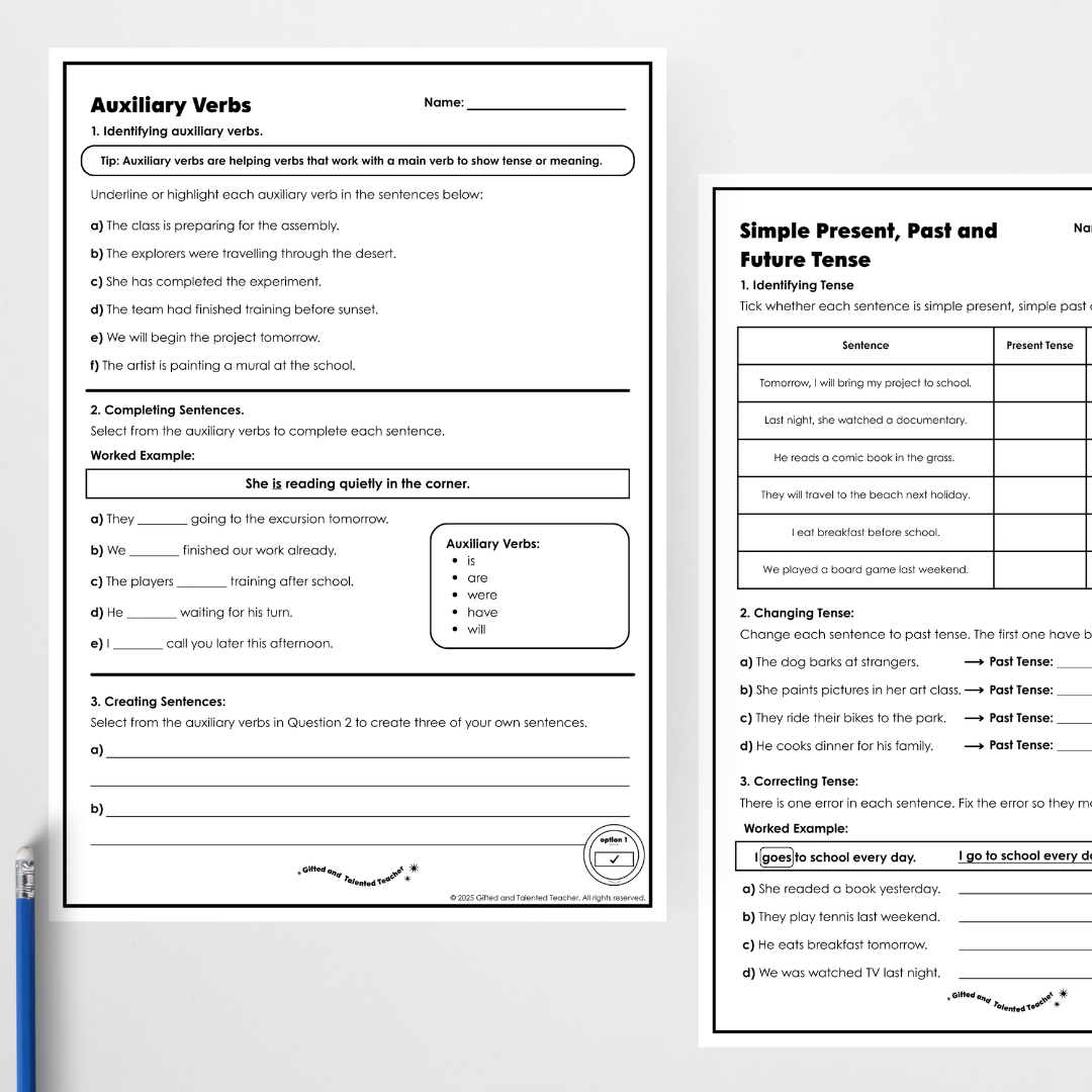 Year 6: Verbs for Tense Activity and Teacher Resource