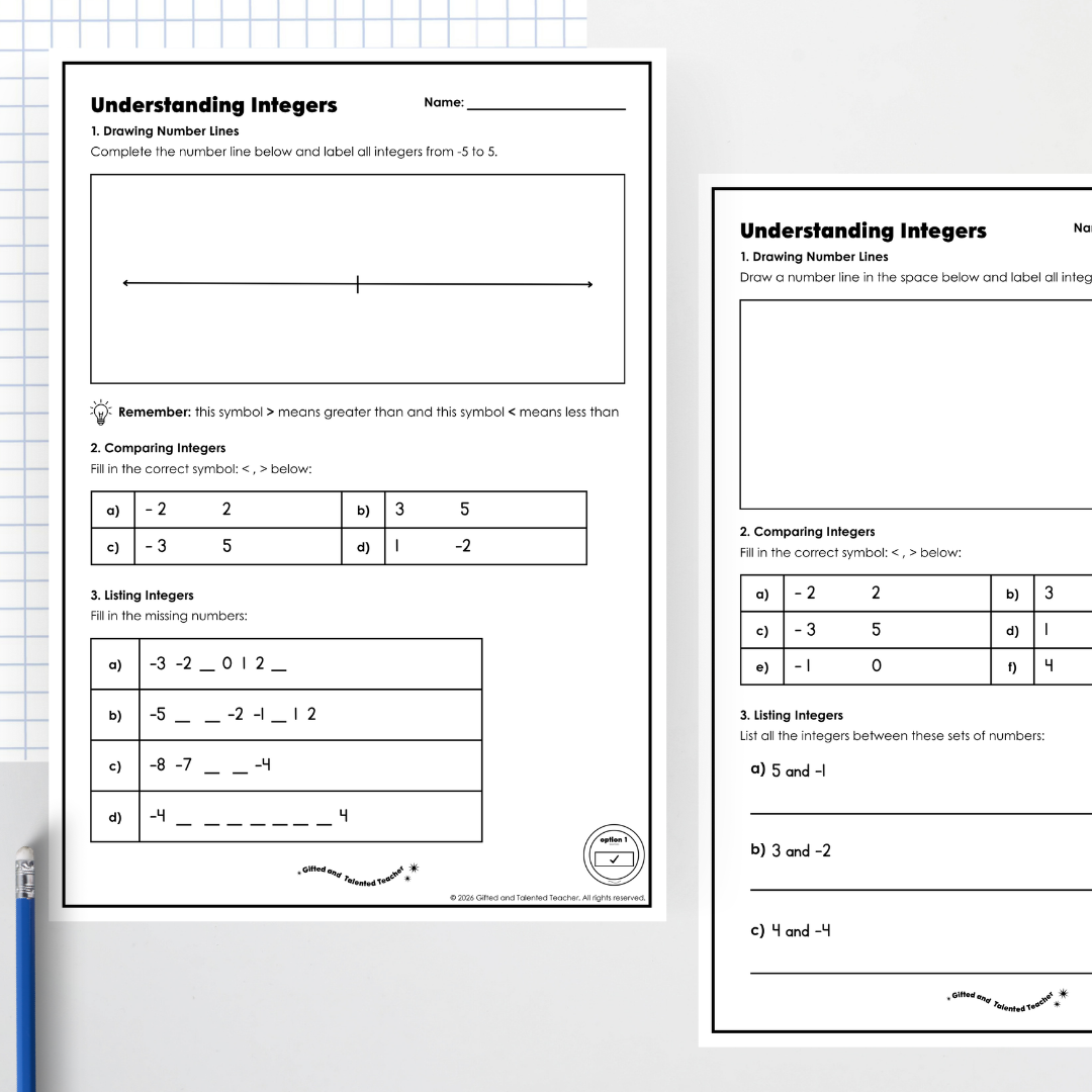 Year 6: Understanding and Representing Integers Activity and Teacher Resource