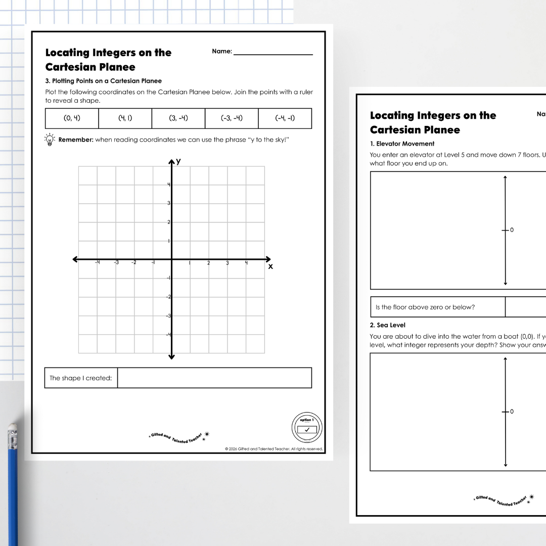Year 6: Locating Integers on the Cartesian Plane Activity and Teacher Resource