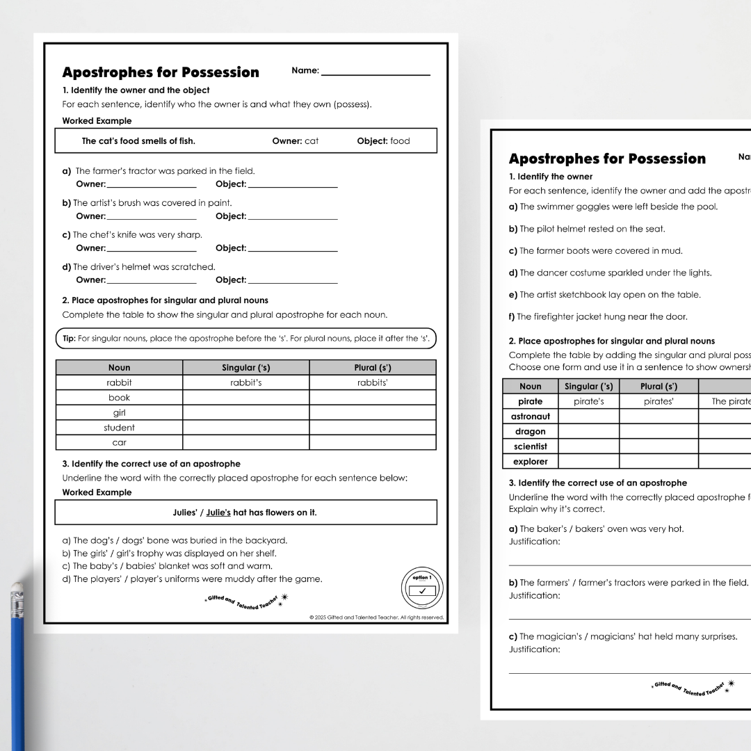 Year 5: Apostrophes for Possession Activity and Teacher Resource