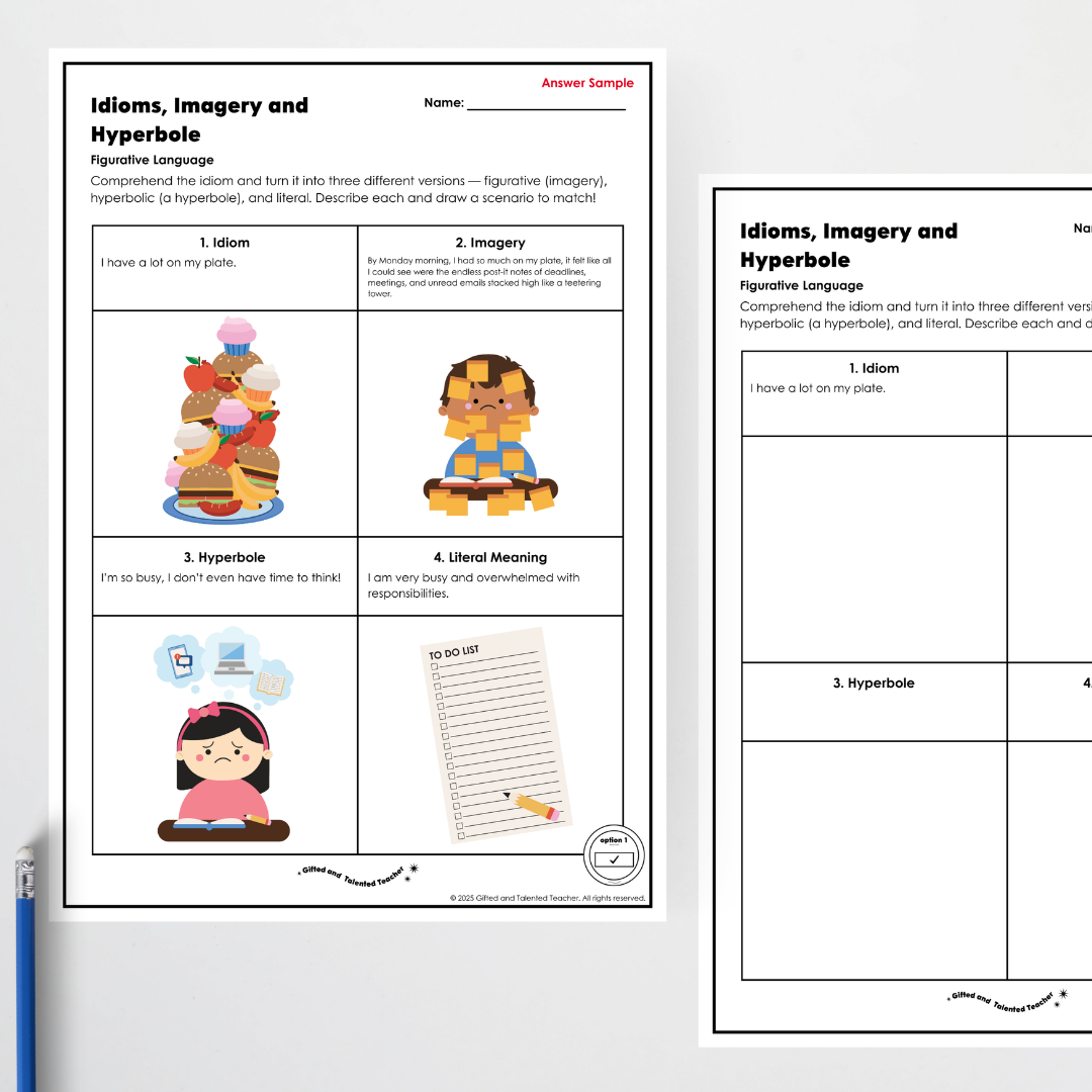 Year 6: Idioms, Imagery and Hyperbole Figurative Language Activity and Teacher Resource - Teacher Resources & Classroom Decor