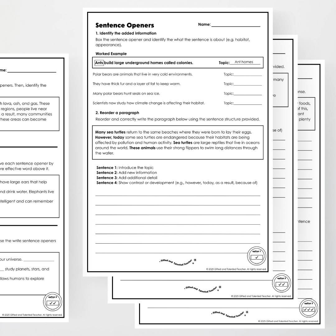 Year 5 Bundle: Sentence Openers - Lesson Plan, Slides and Activities
