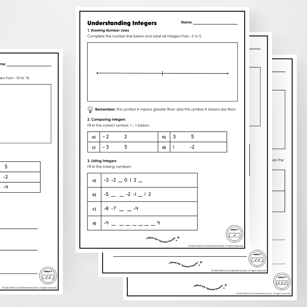 Year 6: Understanding and Representing Integers Activity and Teacher Resource
