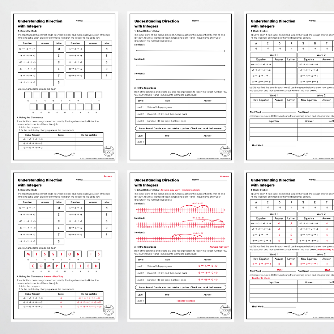 Year 6 Bundle: Understanding Direction with Integers - Lesson Plan, Slides and Activities