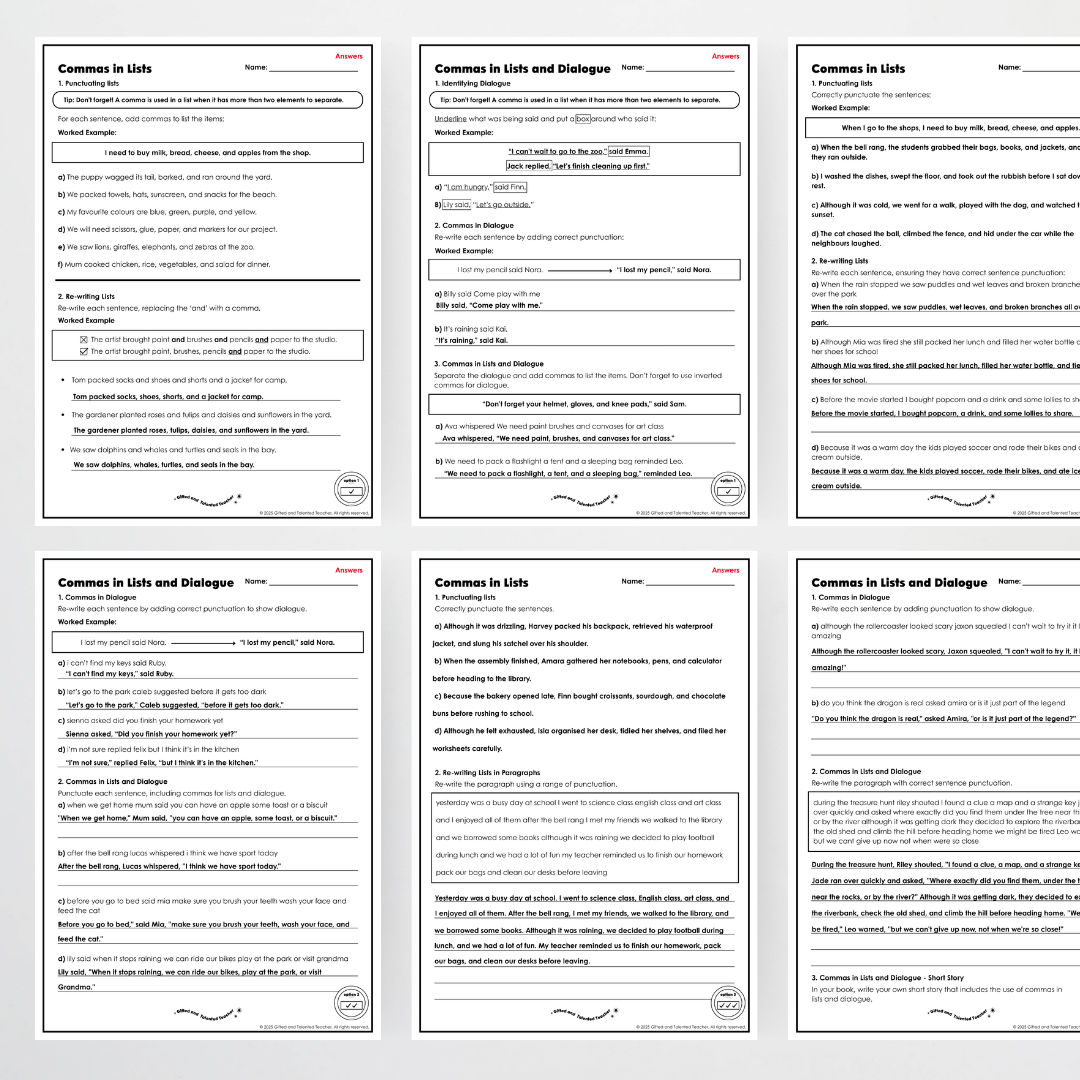 Year 6 Bundle: Commas in Dialogue and Lists - Lesson Plan, Slides and Activities - Teacher Resources & Classroom Decor