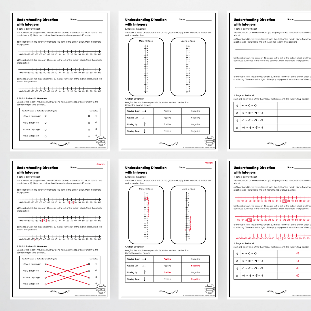 Year 6 Bundle: Understanding Direction with Integers - Lesson Plan, Slides and Activities