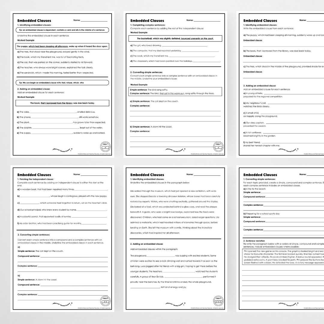 Year 6 Bundle: Embedded Clauses - Lesson Plan, Slides and Activities - Teacher Resources & Classroom Decor