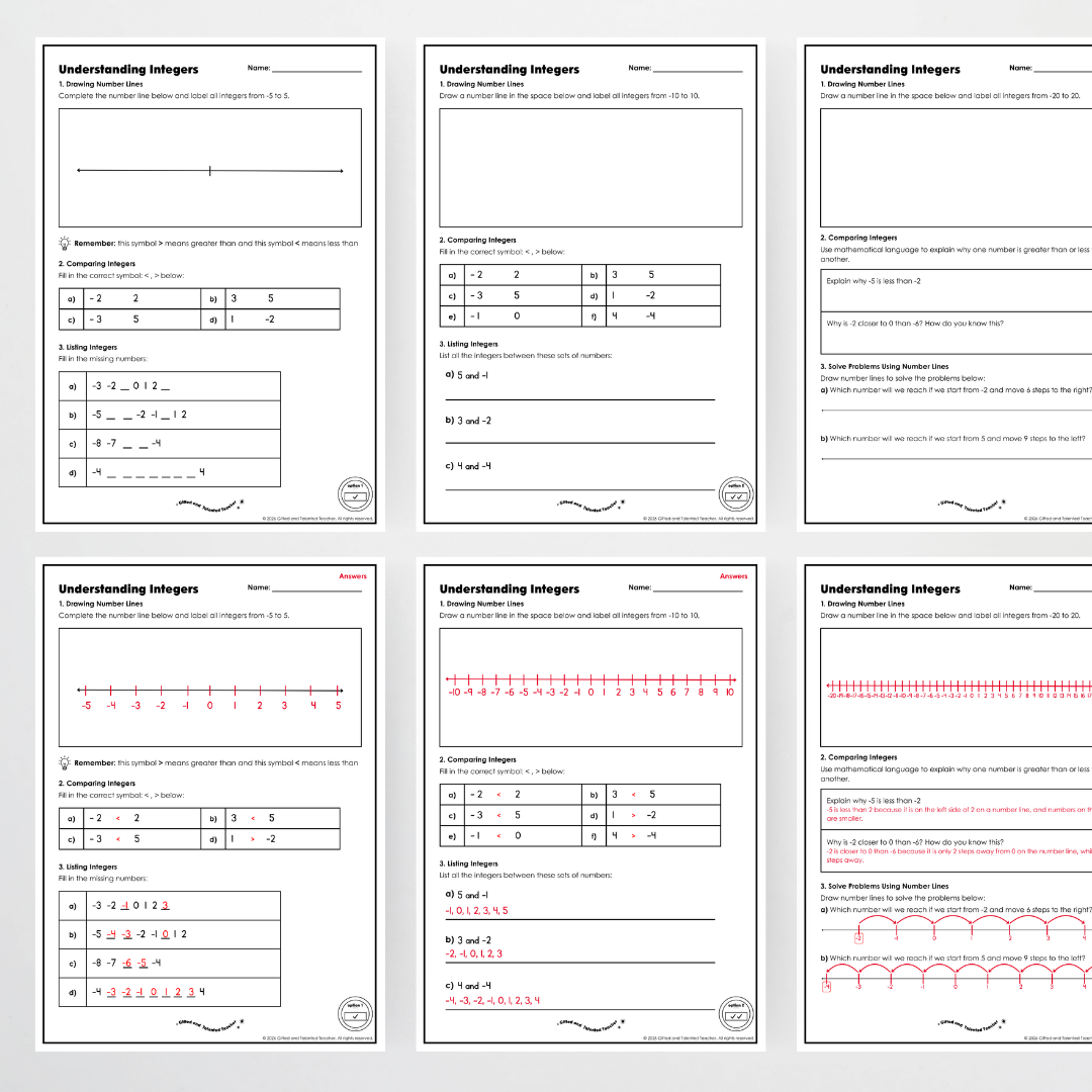 Year 6: Understanding and Representing Integers Activity and Teacher Resource