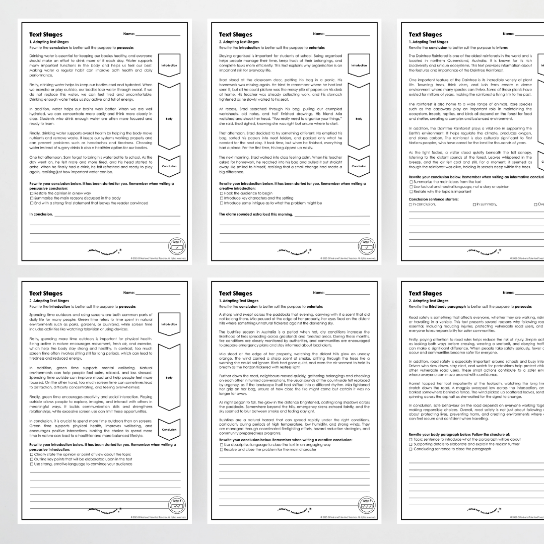 Year 5: Text Stages and Phases - Adapting Text Stages Activity and Teacher Resource