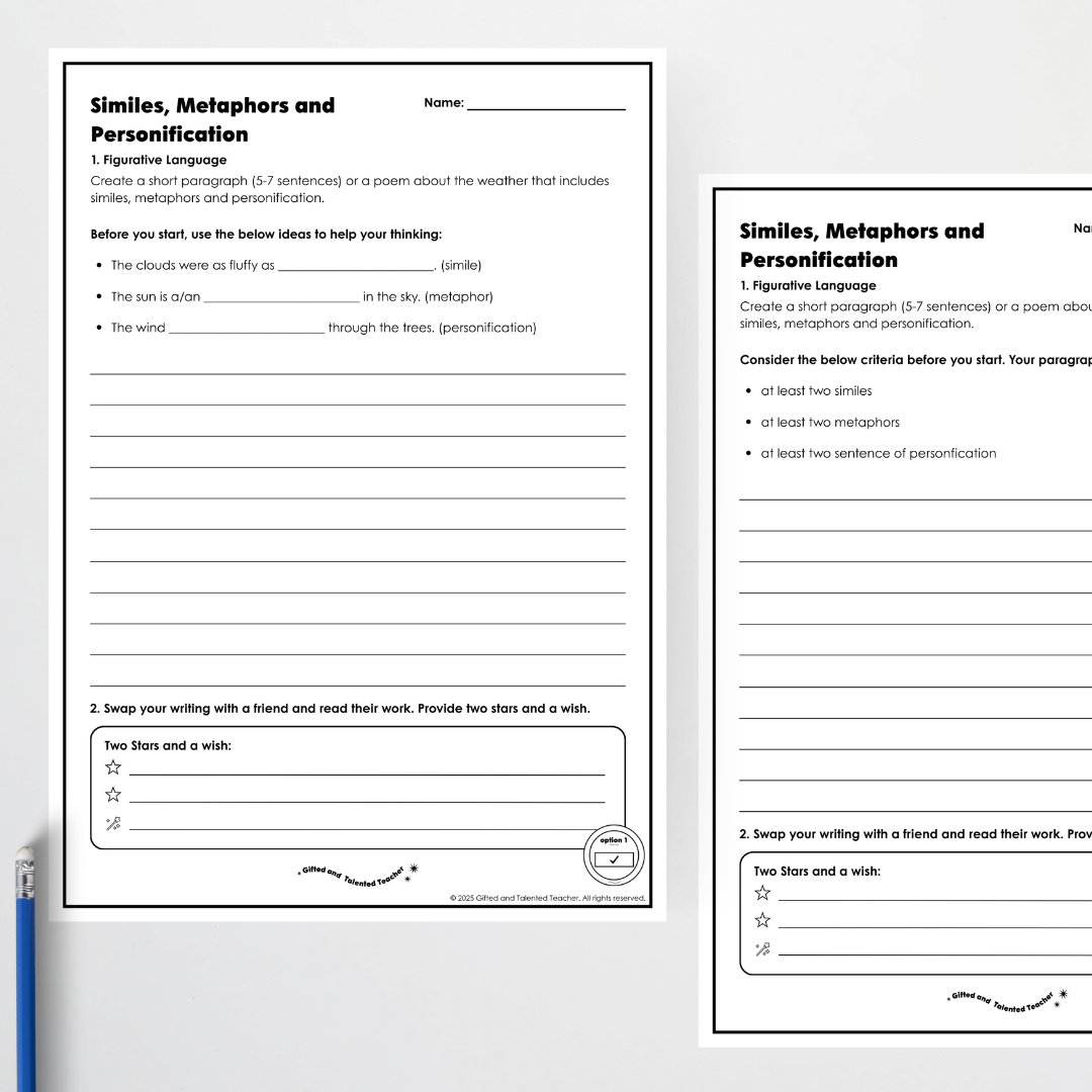 Year 6: Similes, Metaphors and Personification Figurative Language Activity and Teacher Resource - Teacher Resources & Classroom Decor