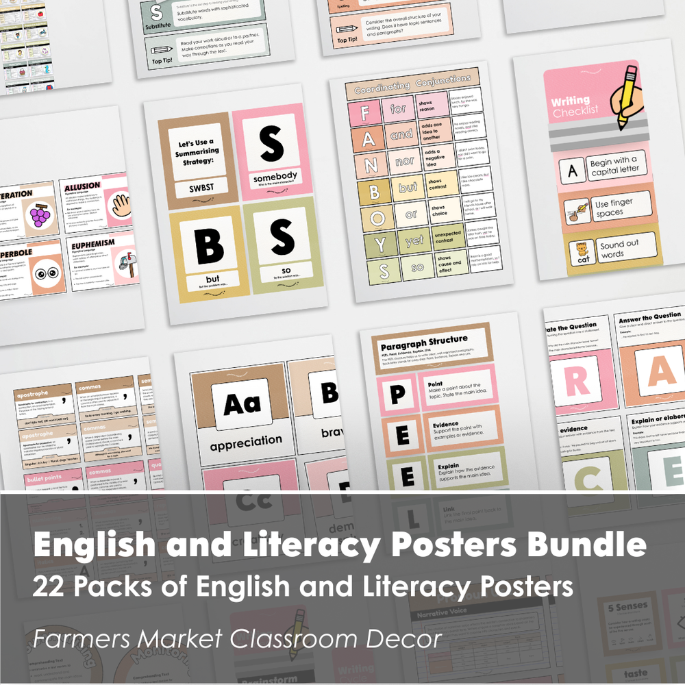 English and Literacy Posters Bundle - Farmers Market Classroom Decor