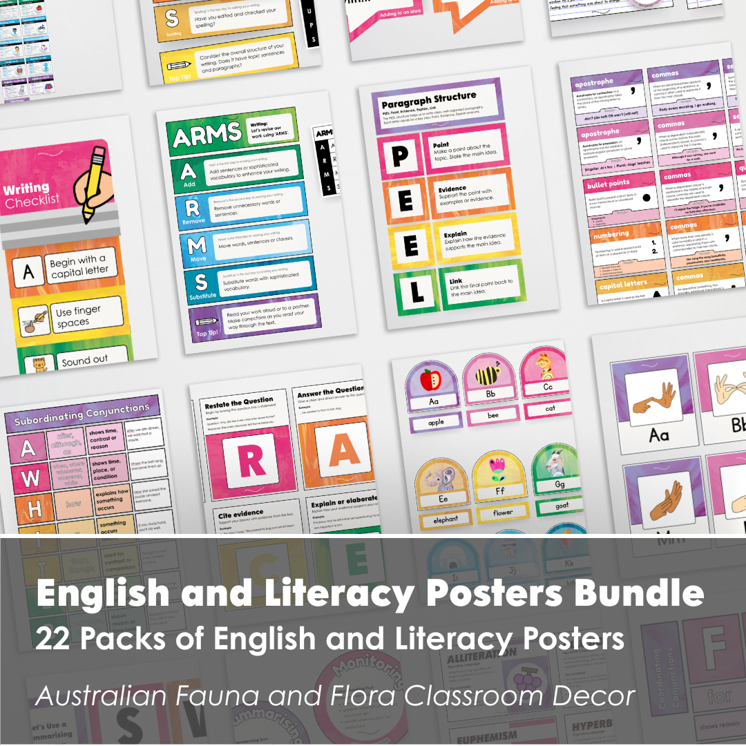 English and Literacy Posters Bundle - Australian Fauna and Flora Classroom Decor