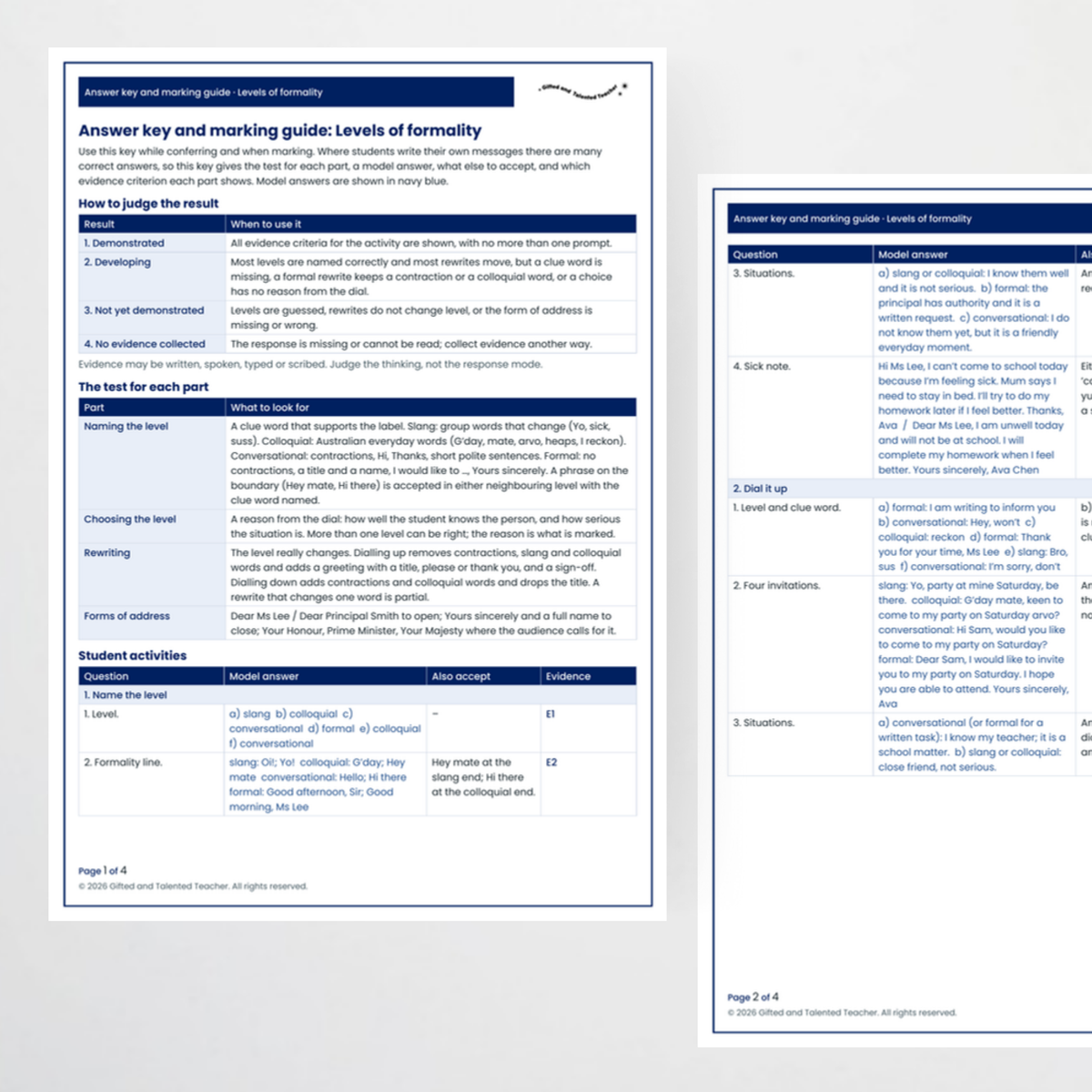 Student activity 3 – Levels of Formality