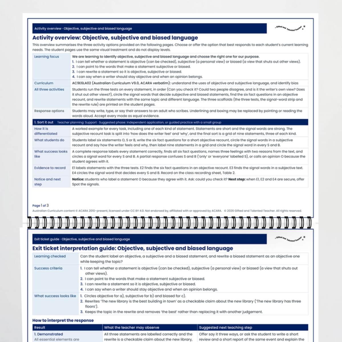 Teacher documents 2 – Objective, Subjective and Biased Language