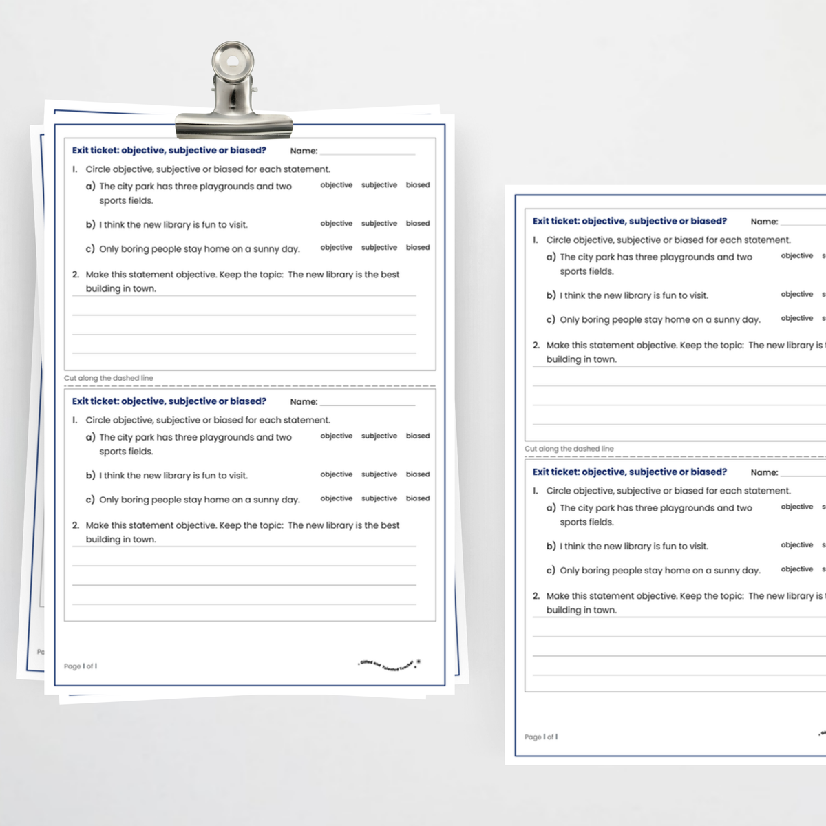 Exit ticket – Objective, Subjective and Biased Language