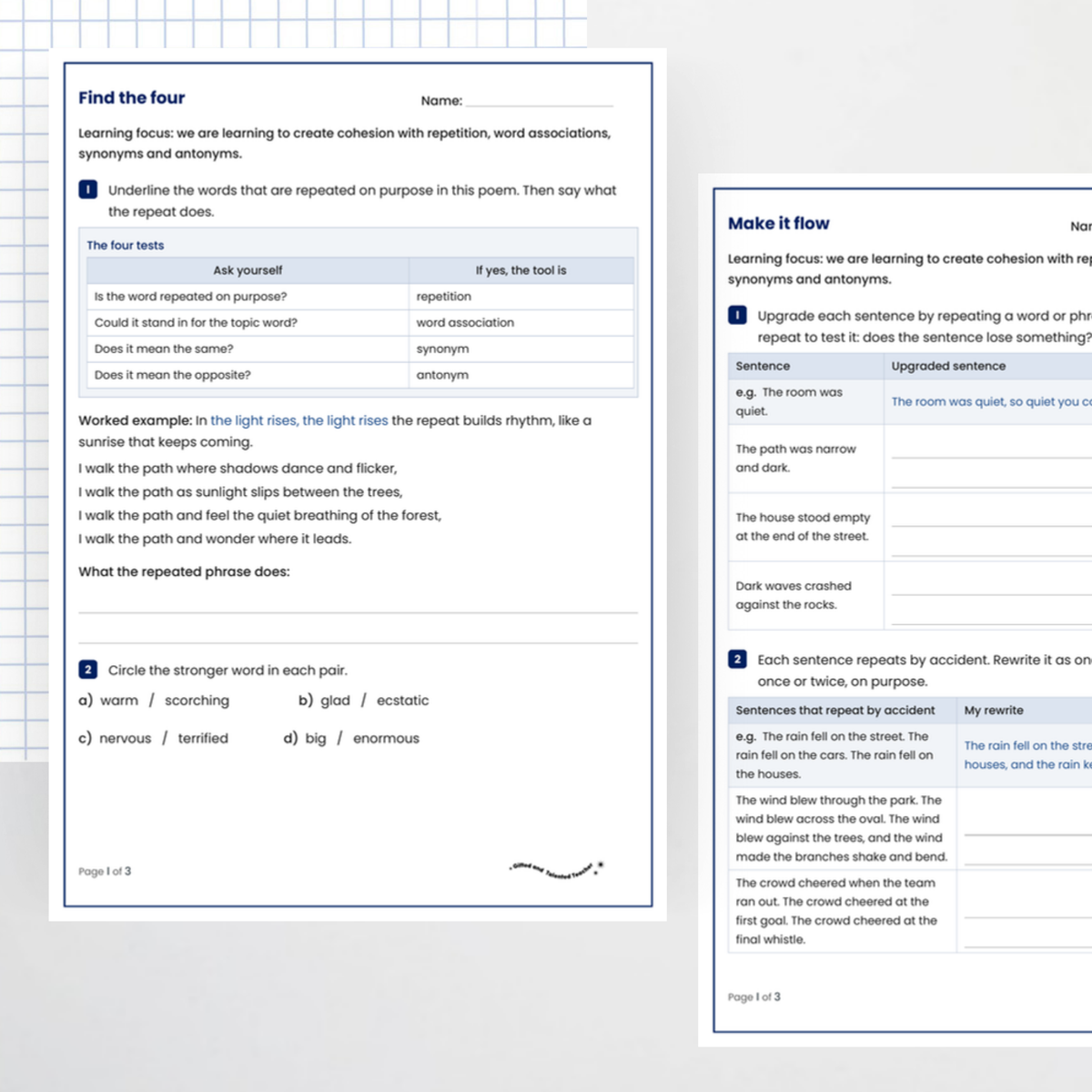 Student activity 1 – Repetition, Synonyms and Antonyms
