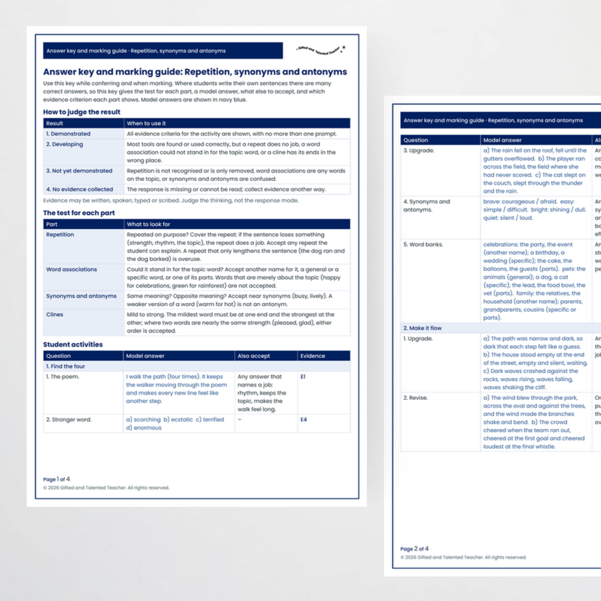 Student activity 3 – Repetition, Synonyms and Antonyms