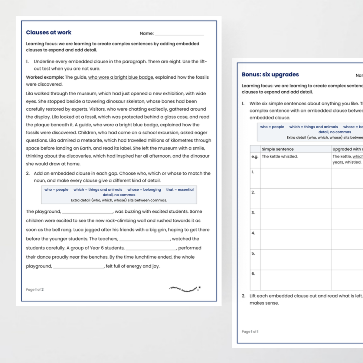 Student activity 2 – Embedded Clauses