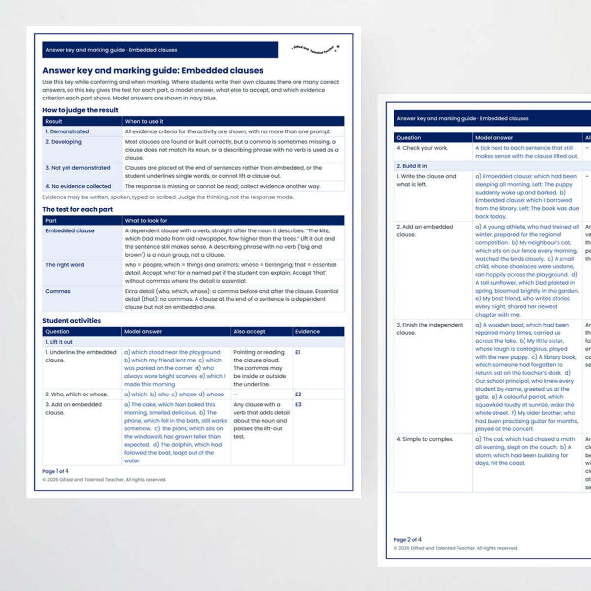 Student activity 3 – Embedded Clauses