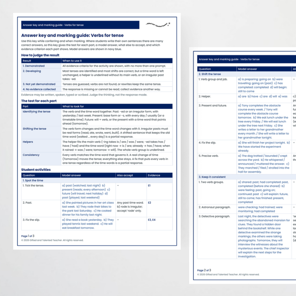 Student activity 3 – Verbs for Tense