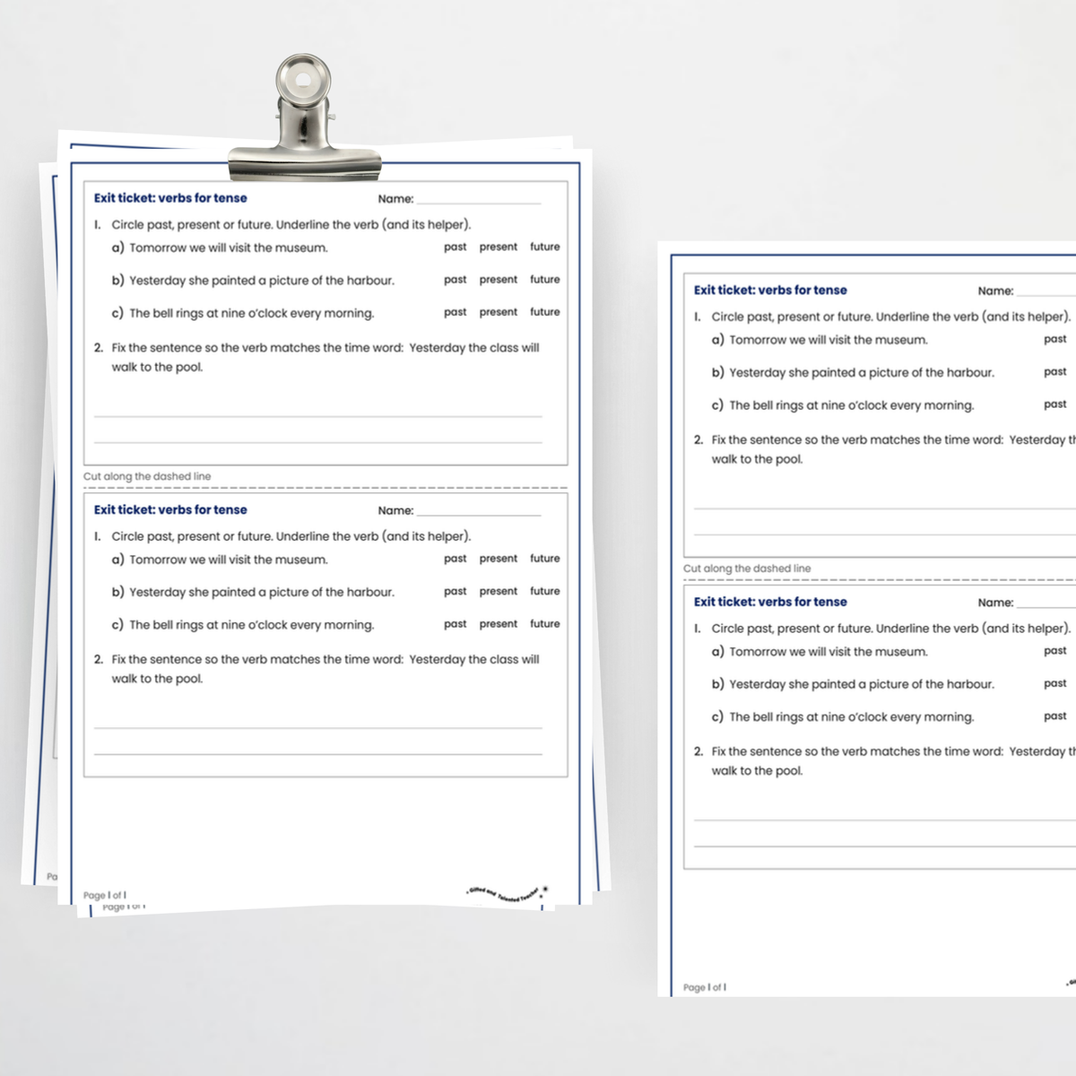 Exit ticket – Verbs for Tense