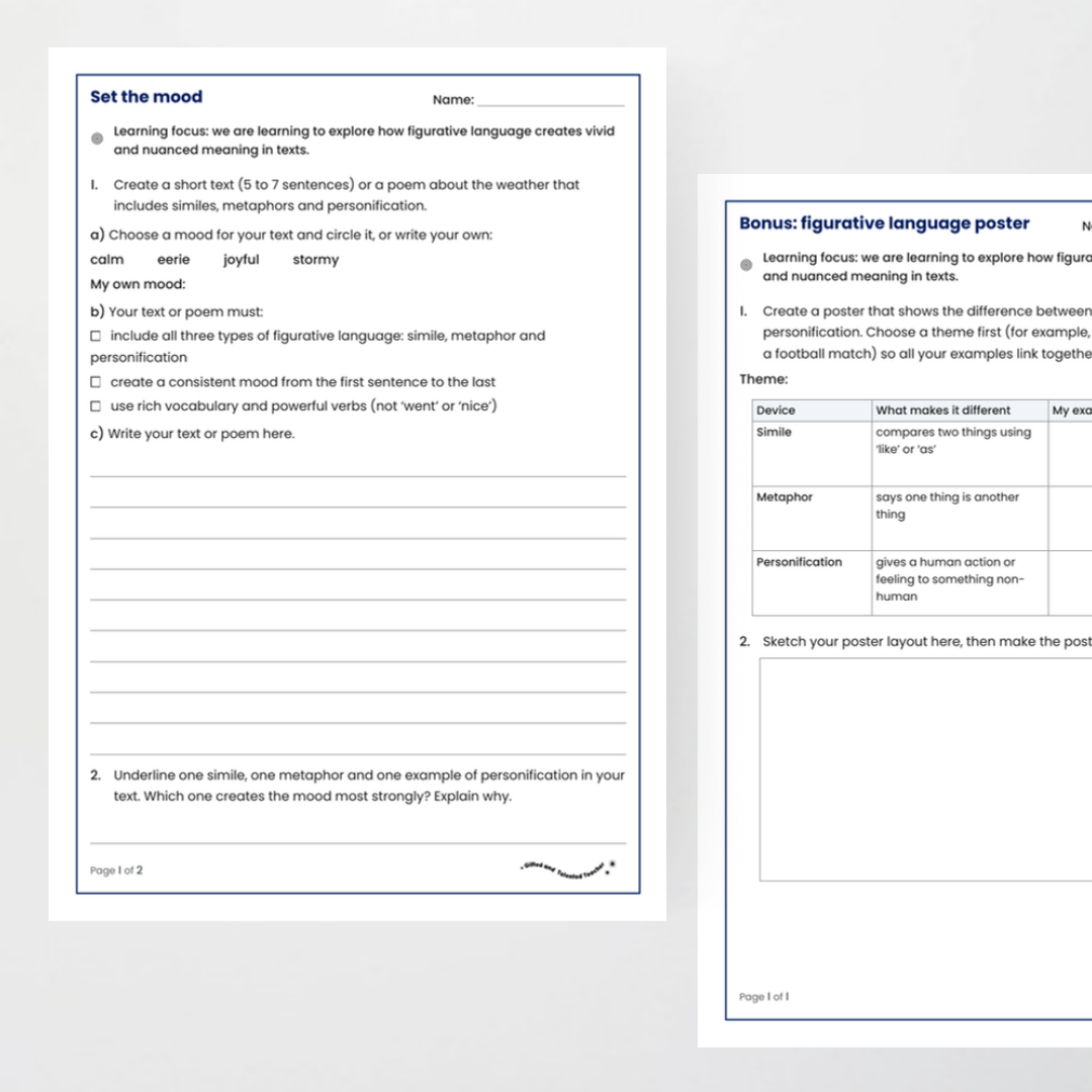 Student activities: Set the Mood and bonus poster task