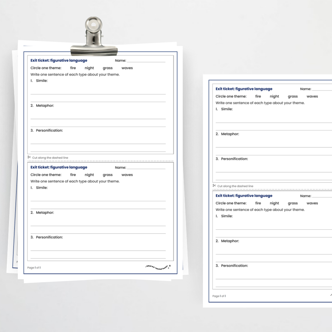 Exit ticket – Similes, Metaphors and Personification