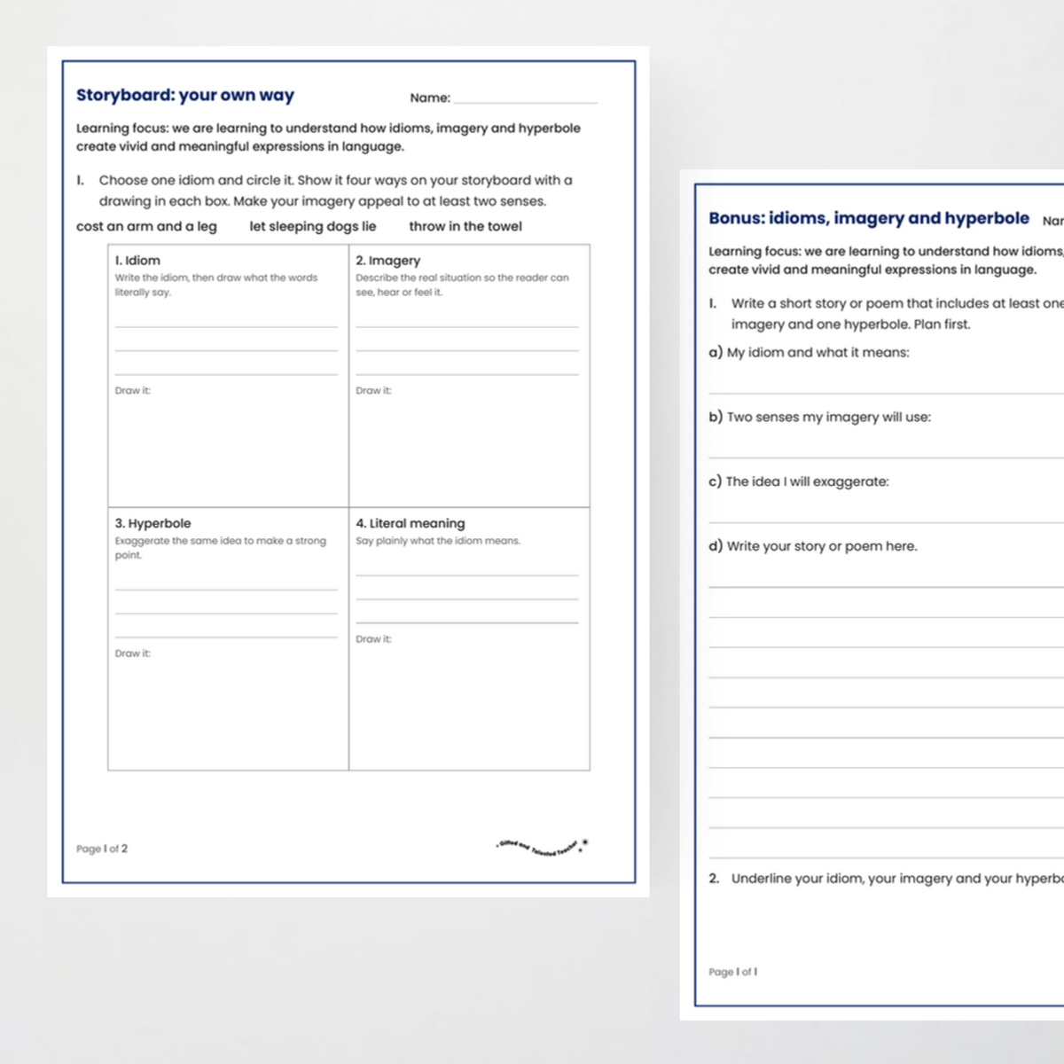 Student activities: storyboard Your Own Way and bonus writing task