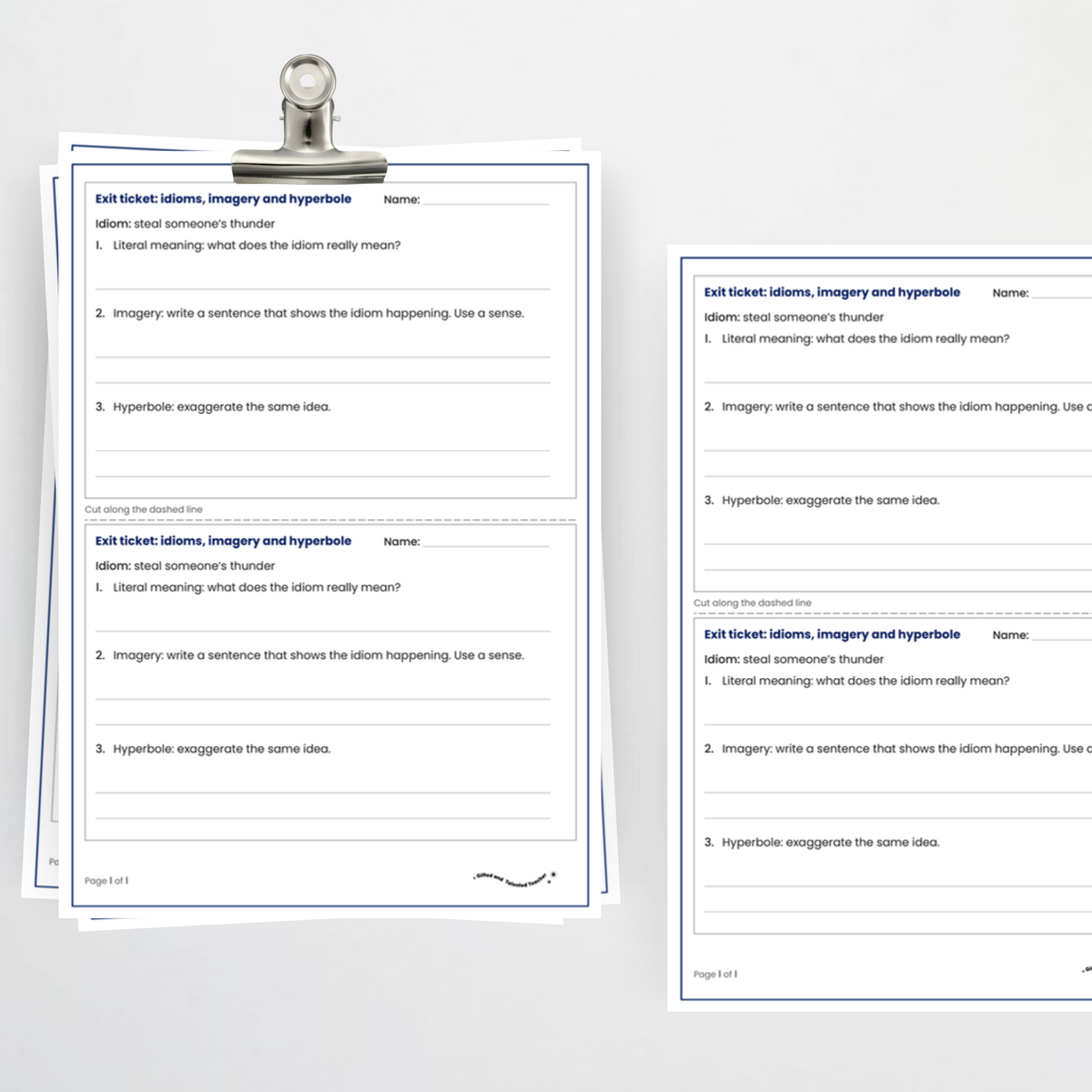 Exit ticket – Idioms, Imagery and Hyperbole