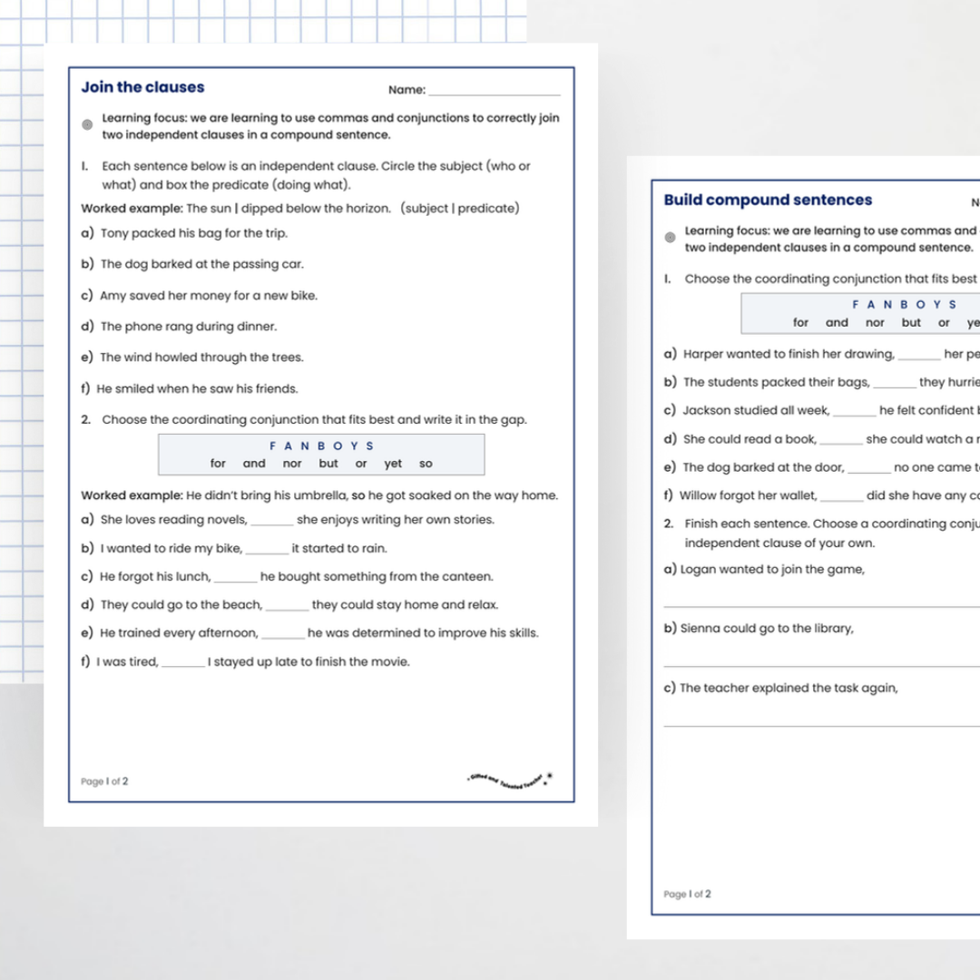 Student activity 1 – Commas in Compound Sentences