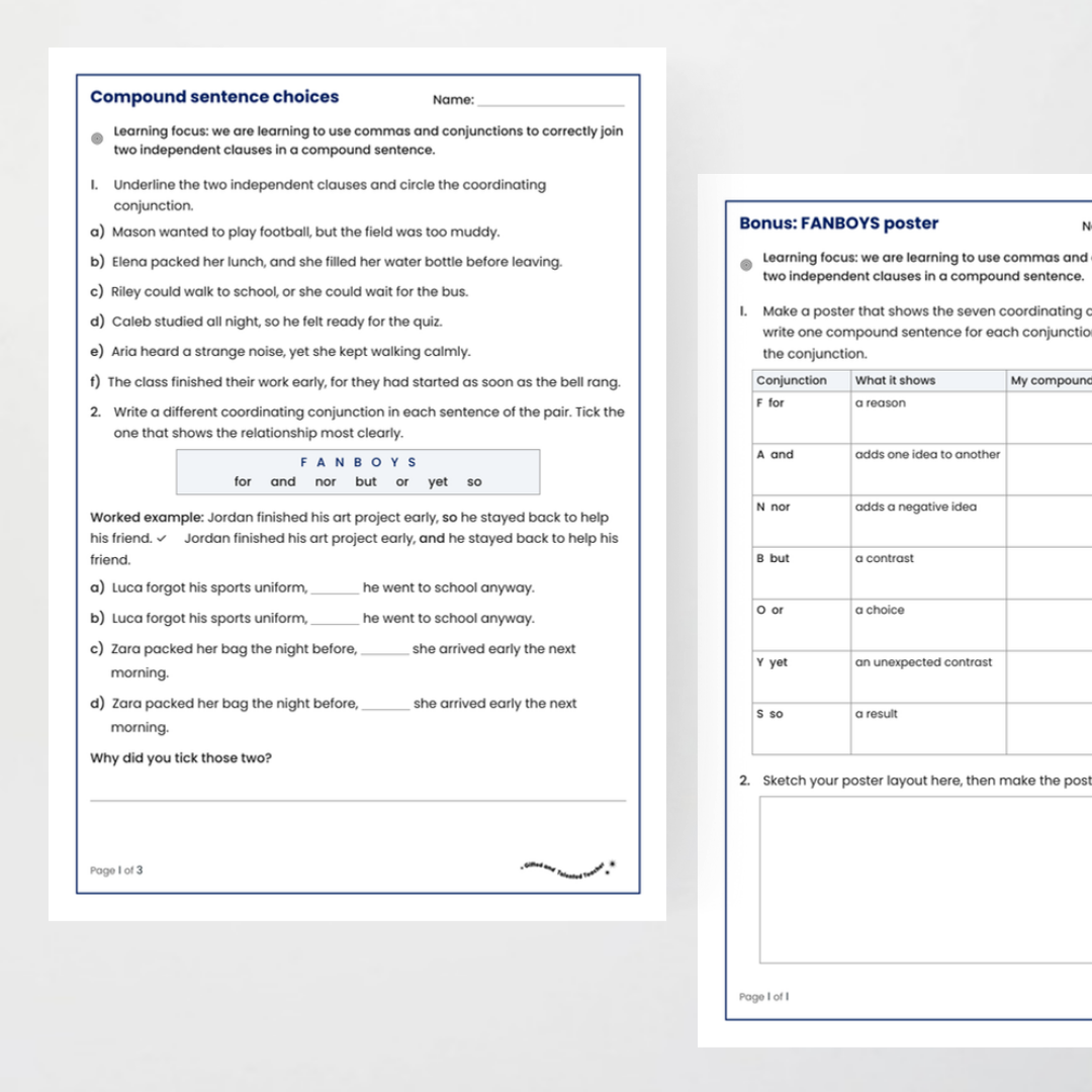 Student activity 2 – Commas in Compound Sentences