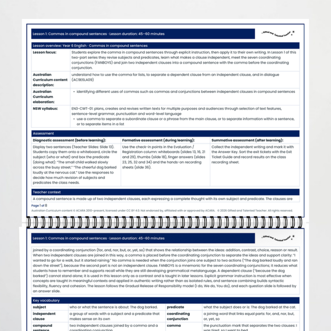 Lesson plan 1 – Commas in Compound Sentences