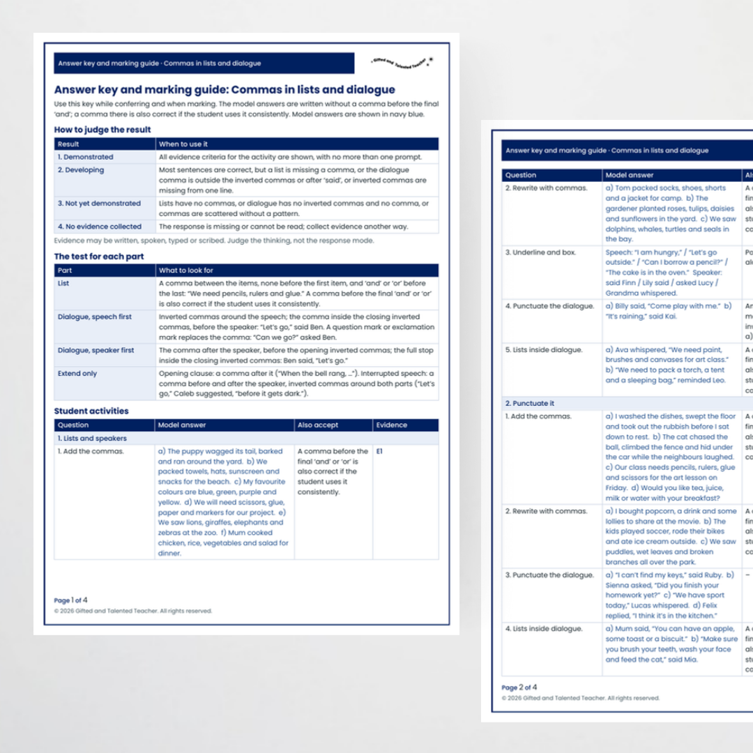Student activity 3 – Commas in Lists and Dialogue