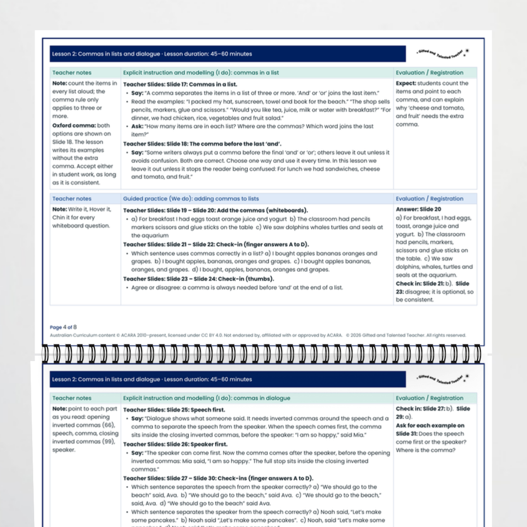 Lesson plan 2 – Commas in Lists and Dialogue