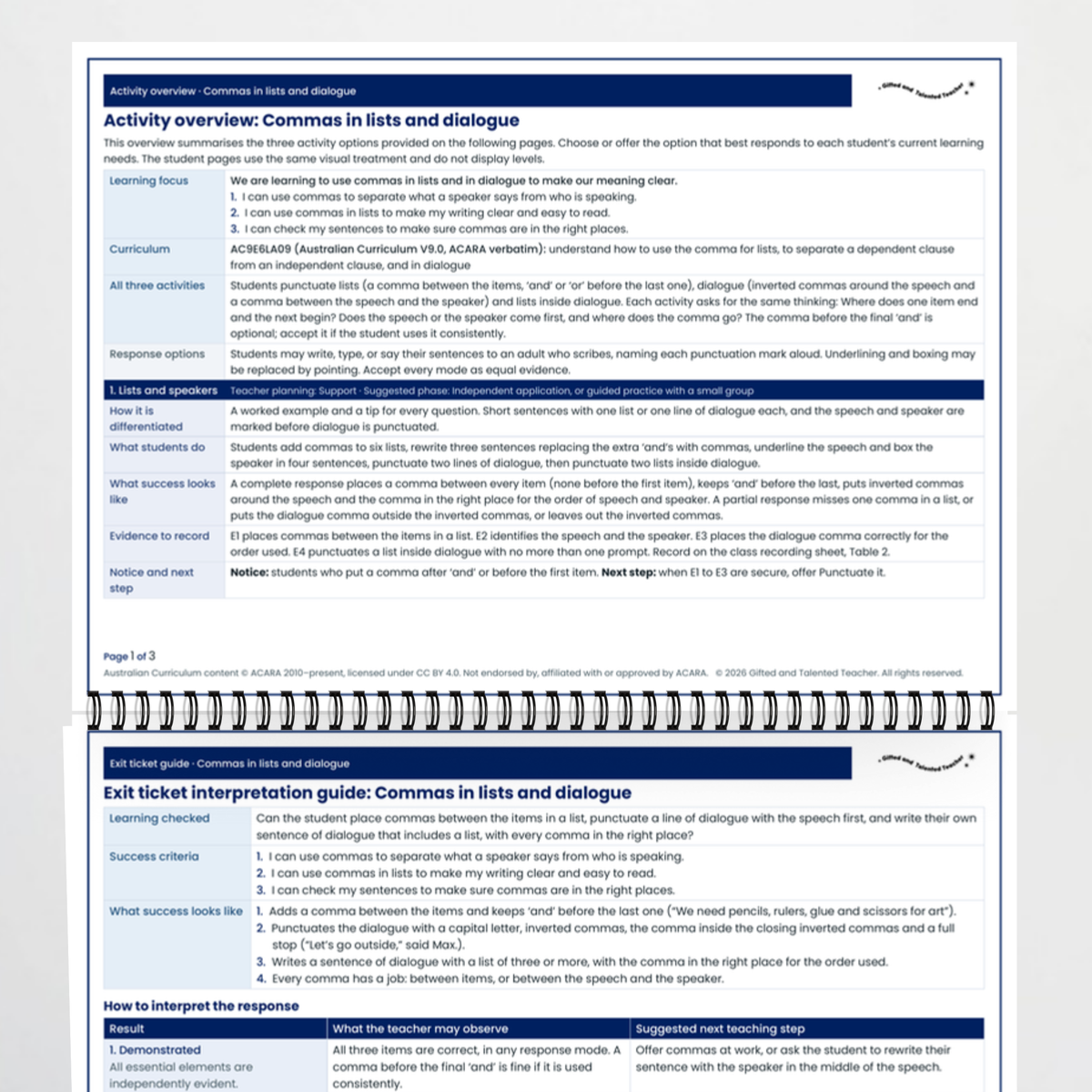 Teacher documents 2 – Commas in Lists and Dialogue