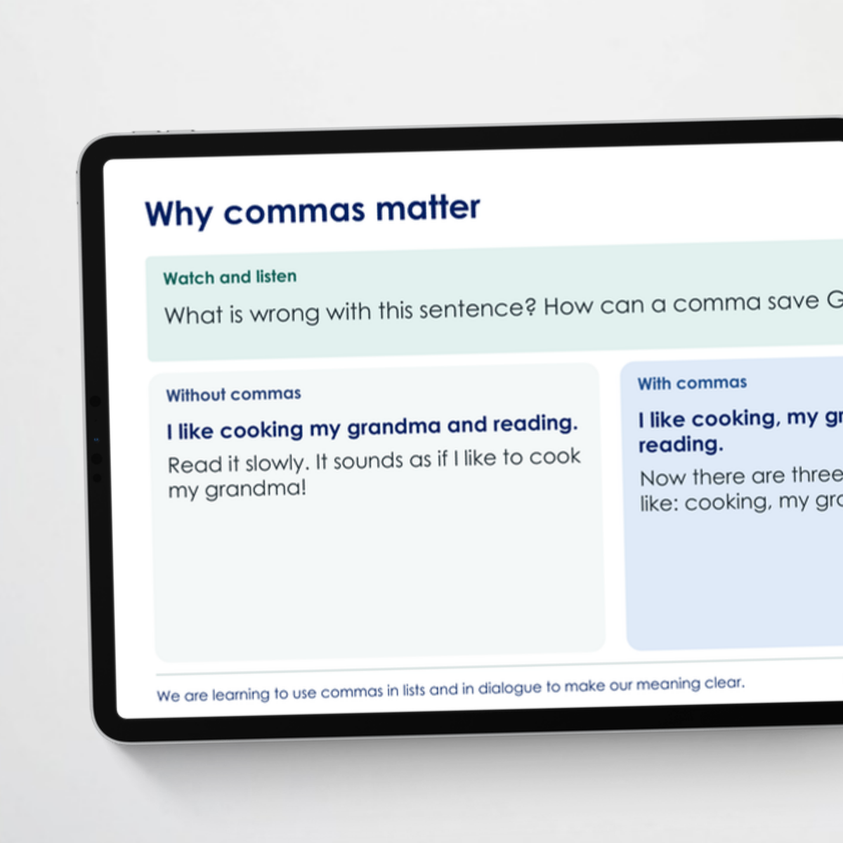 Teacher slides 2 – Commas in Lists and Dialogue