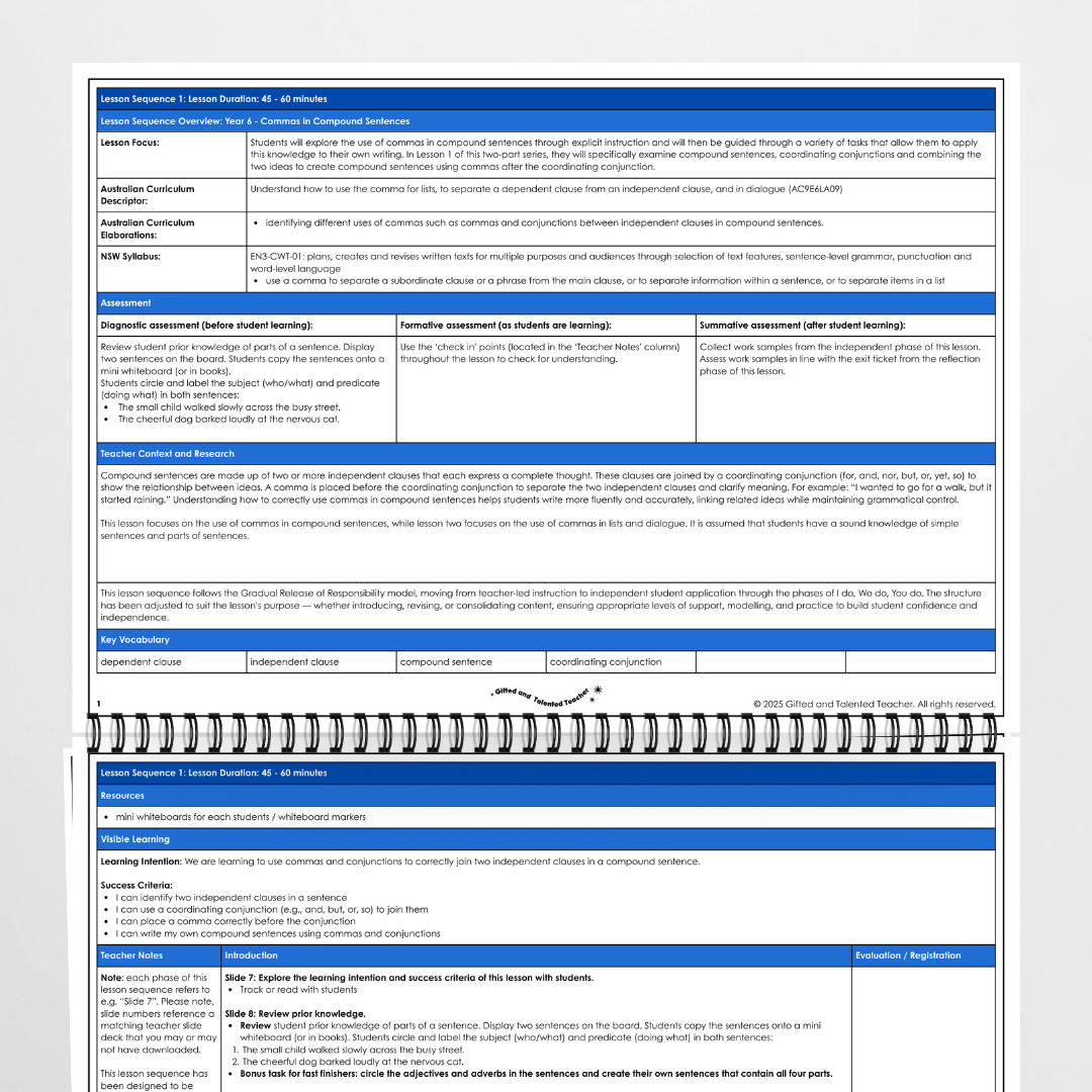 Year 6: Commas in Compound Sentences using Coordinating Conjunctions Lesson Sequence - Teacher Resources & Classroom Decor