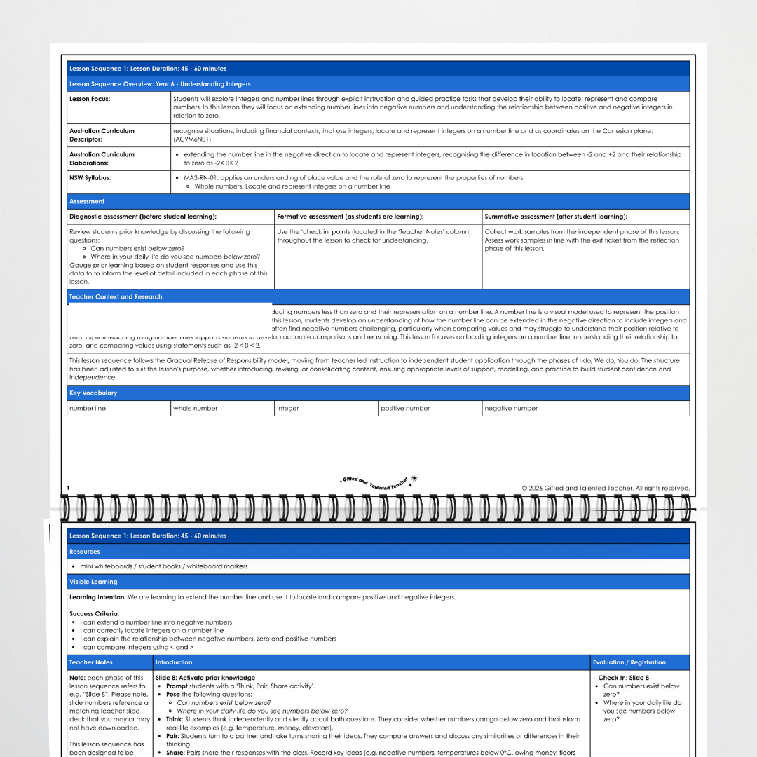 Year 6 Bundle: Understanding Integers in Relation to Zero - Lesson Plan, Slides and Activities