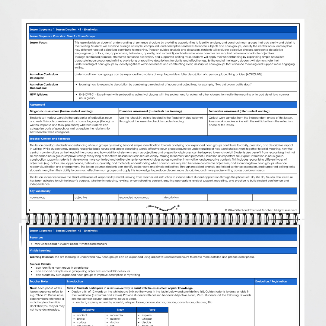 Year 5 Bundle: Noun Groups - Lesson Plan, Slides and Activities