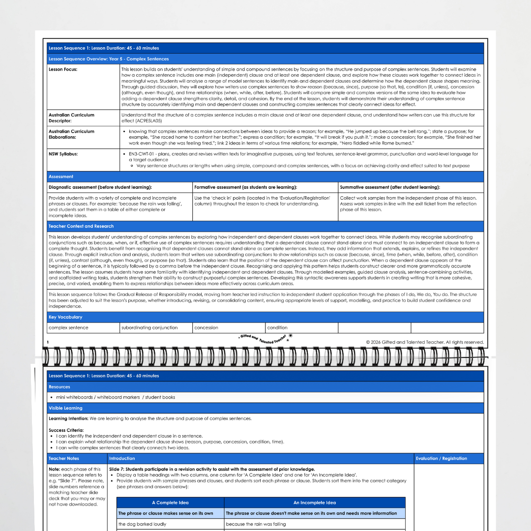 Year 5 Bundle: Complex Sentences and Clauses - Lesson Plan, Slides and Activities